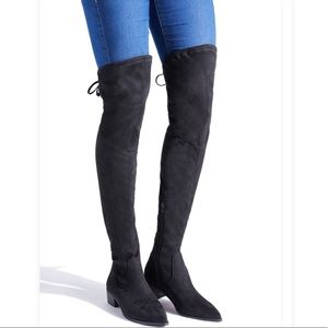 Thigh High Black Boot- Kathy Faux Suede Boot